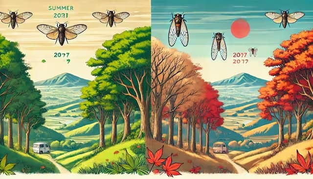 夏から秋への移ろいを描いた風景、紅葉が始まる日本の自然