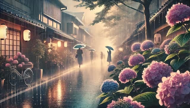 現代的で洗練された梅雨の街並み